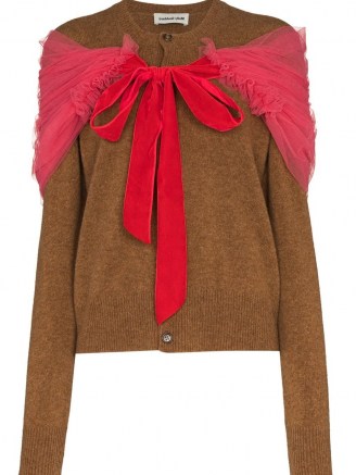 Molly Goddard Joelle tulle-insert wool cardigan | knitwear with a romantic look | feminine cardigans - flipped