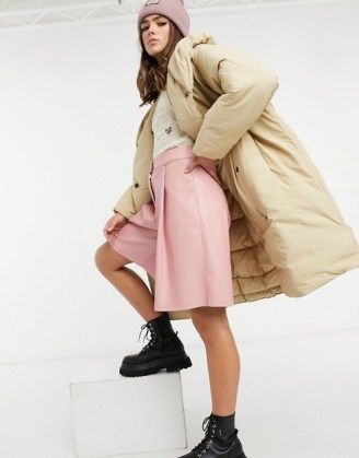 Monki Janna recycled padded duvet coat with hood in beige ~ oversized winter coats