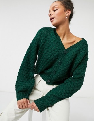 Monki Ninni knit cardigan in green | V-neck cardigans - flipped