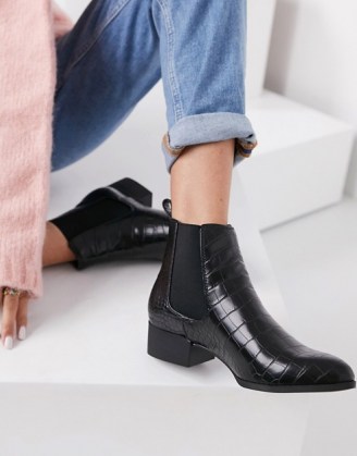 Monki Ofelia vegan leather chelsea boots in black croc - flipped