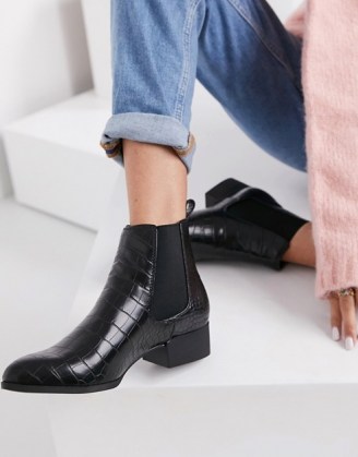 Monki Ofelia vegan leather chelsea boots in black croc