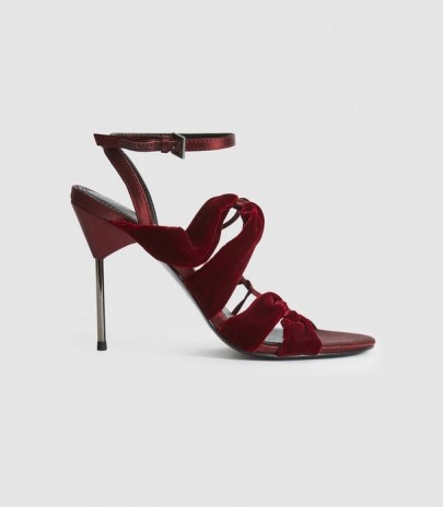 Reiss MONROE VELVET PIN-HEEL SANDALS PLUM ~ luxe stiletto party heels