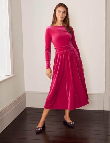 Boden Lois Velvet Dress / bright pink dresses - flipped