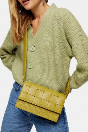 TOPSHOP Olive Mixed Weave Cross Body Bag ~ green crossbody bags - flipped