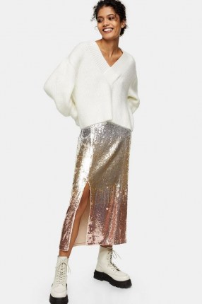 Topshop Ombre Sequin Midi Pencil Skirt ~ sparkly split slirts - flipped