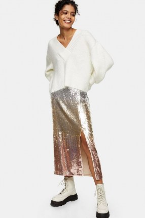 Topshop Ombre Sequin Midi Pencil Skirt ~ sparkly split slirts