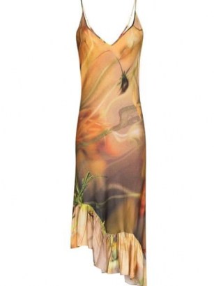 Collina Strada Michi tie-dye floral print dress – ruffled asymmetric hemline slip dresses - flipped