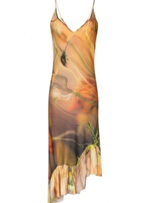 Collina Strada Michi tie-dye floral print dress – ruffled asymmetric hemline slip dresses