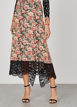 PACO RABANNE Floral-print stretch-jersey skirt / romantic style fashion / lace trim skirts - flipped