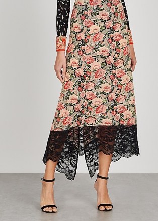 PACO RABANNE Floral-print stretch-jersey skirt / romantic style fashion / lace trim skirts