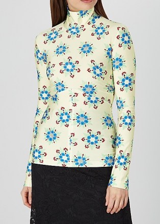 PACO RABANNE Floral-print stretch-jersey top – fitted high neck pullover tops - flipped