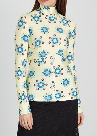 PACO RABANNE Floral-print stretch-jersey top – fitted high neck pullover tops