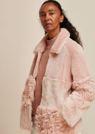 WHISTLES HEMA SHEARLING COAT ~ pink panelled winter coats
