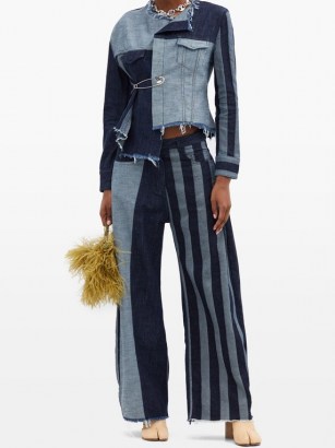 MARQUES’ALMEIDA Patchwork striped wide-leg jeans | multi denim | frayed hems - flipped