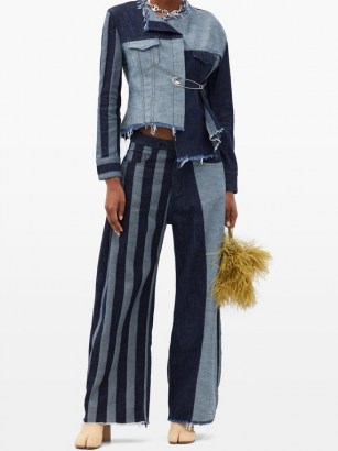 MARQUES’ALMEIDA Patchwork striped wide-leg jeans | multi denim | frayed hems