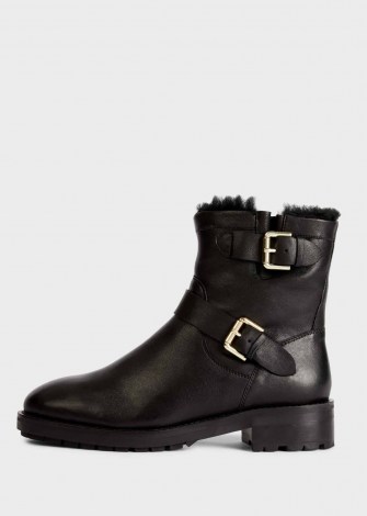 HOBBS PHILLIPA ANKLE BOOT – black leather biker boots – buckle detail winter footwear – essential casual weekend style - flipped