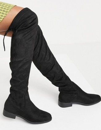 Pimkie faux suede over the knee high boots in black | overknee - flipped
