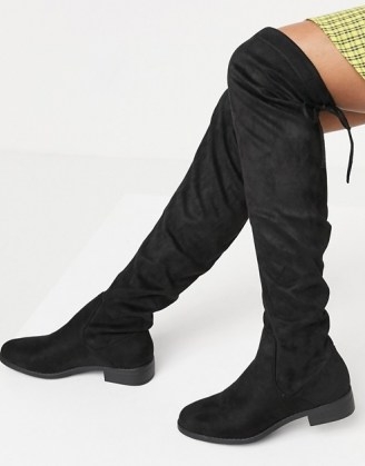 Pimkie faux suede over the knee high boots in black | overknee