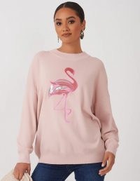 FOREVER UNIQUE Pink Flamingo Jumper / embellished jumpers / flamingos / birds