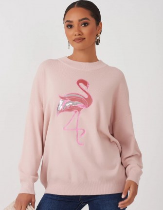 FOREVER UNIQUE Pink Flamingo Jumper / embellished jumpers / flamingos / birds