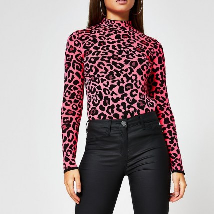 RIVER ISLAND Pink leopard print long sleeve top - flipped