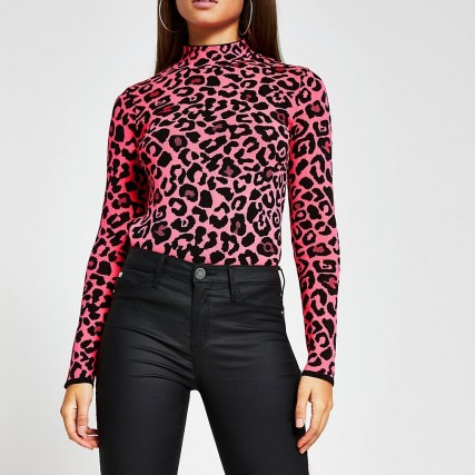 RIVER ISLAND Pink leopard print long sleeve top