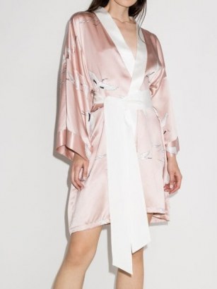 Olivia von Halle bird-print silk short robe / pink robes / nightwear - flipped