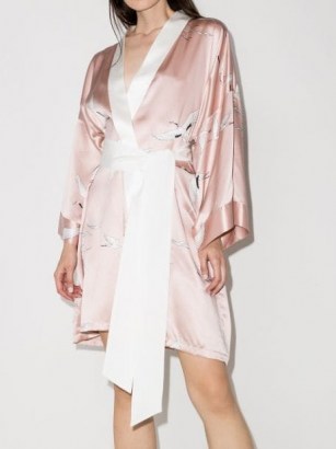 Olivia von Halle bird-print silk short robe / pink robes / nightwear