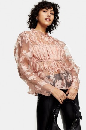 TOPSHOP Pink Organza Floral Print Blouse ~ semi sheer blouses