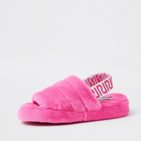 RIVER ISLAND Pink RI faux fur mule slippers