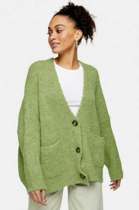 TOPSHOP Pistachio Oversized Button Knitted Cardigan | green roomy drop shoulder cardigans