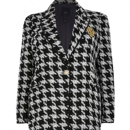 RIVER ISLAND Plus black boucle dogtooth badged blazer ~ plus size checked blazers ~ houndstooth tweed style jackets