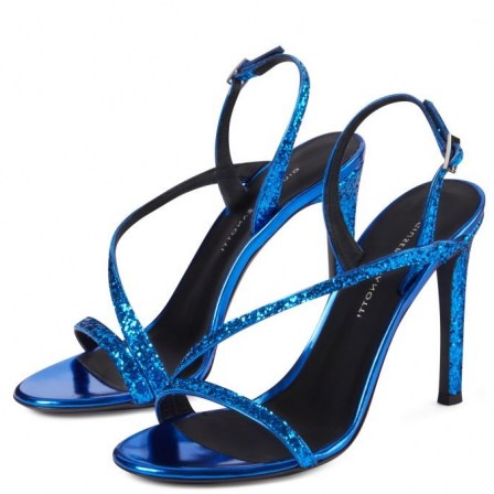 Giuseppe Zanotti Polina electric blue mirrored leather sandals ~ strappy heels - flipped