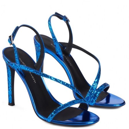 Giuseppe Zanotti Polina electric blue mirrored leather sandals ~ strappy heels