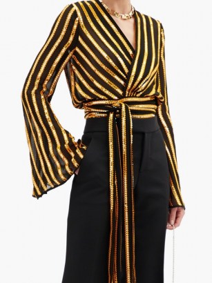 GALVAN Pride sequinned striped wrap blouse ~ flared sleeve sequinned party tops ~ glamorous evening wear - flipped