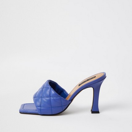 RIVER ISLAND Purple woven square toe mule sandal ~ quilted mules