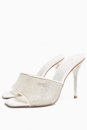 TOPSHOP RATTLE Silver Diamante Mules ~ party heels