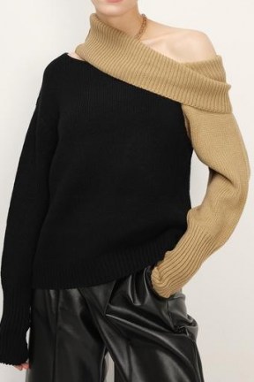 storets Leslie Cut Out Shoulder Sweater | asymmetric sweaters | asymmetrical jumpers | colour block knitwear