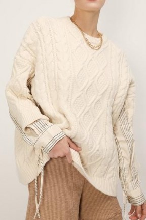 storets Kathy Shirt Combo Knit Pullover | cable knit jumpers with shirt detail - flipped