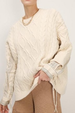storets Kathy Shirt Combo Knit Pullover | cable knit jumpers with shirt detail