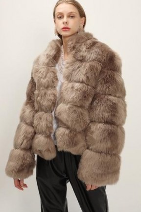 STORETS Blair Ribbed Faux Fur Jacket / brown fluffy jackets