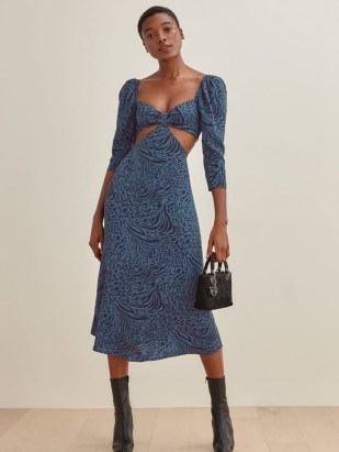 REFORMATION Rayne Dress / blue animal print cut out dresses - flipped