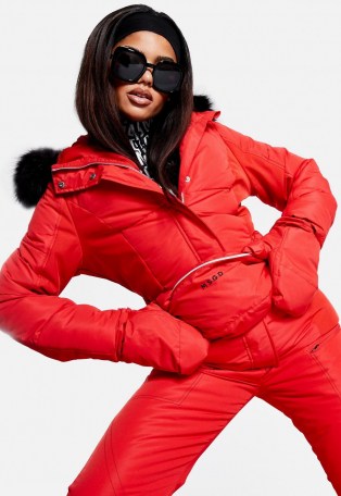 MISSGUIDED red ski jacket with mittens and bumbag – winter sports jackets