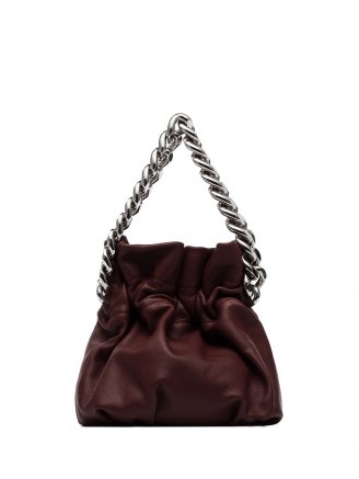 STAUD Grace chain handle mini bag in burgundy leather | small chunky strap bags - flipped