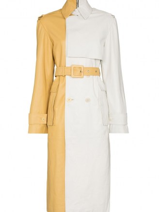 Remain Pirello white and yellow sheepskin trench coat | colour block coats - flipped