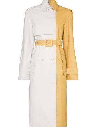 Remain Pirello white and yellow sheepskin trench coat | colour block coats