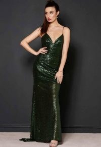 REVIE LONDON JAYNE EMERALD SEQUIN MAXI DRESS ~ glittering green party dresses