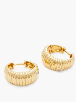 YVONNE LÉON Ridged diamond & gold hoop earrings ~ textured jewellery ~ ridge detail hoops - flipped