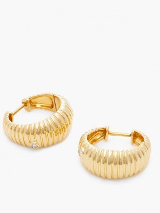 YVONNE LÉON Ridged diamond & gold hoop earrings ~ textured jewellery ~ ridge detail hoops