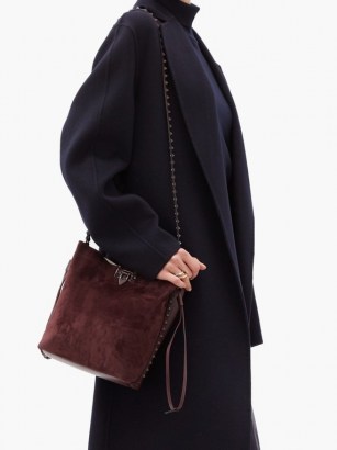 VALENTINO GARAVANI Rockstud burgundy-suede messenger bag ~ luxury designer bags ~ winter accessories